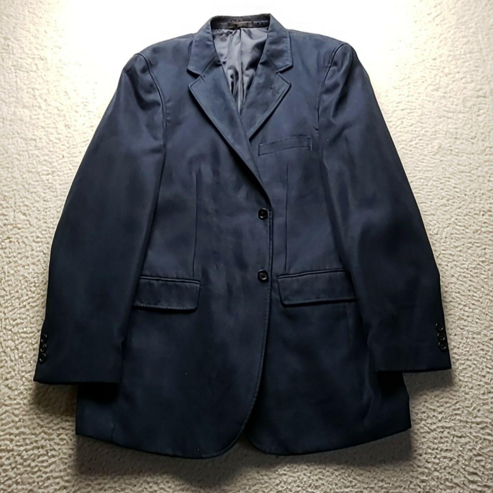 TravelSmith Blazer Mens 42L Navy Blue Polyester 2 Button Sport Coat Jacket